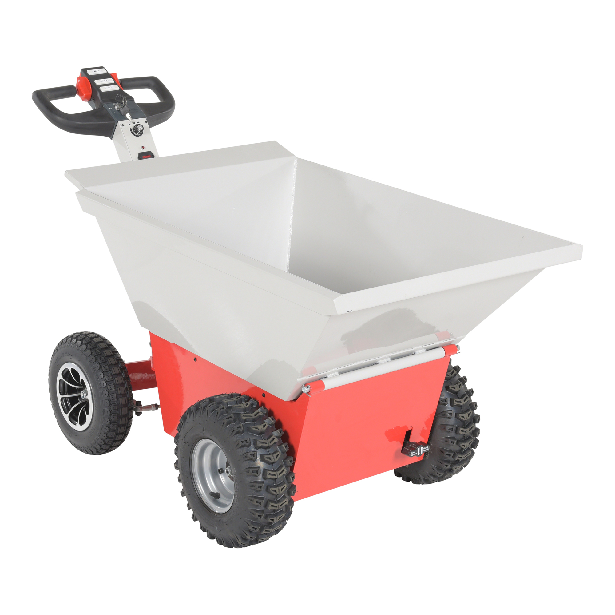 Vestil, Steel Powered Dump Cart 57-3/4 In. x 27 In. x 37 In. 1000 Lb. Capacity Gray and Red, Model# PDC-1000-33